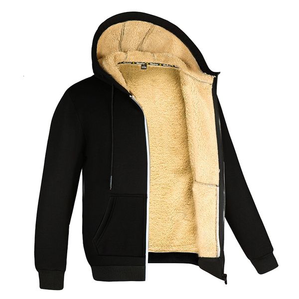 

men s jackets winter lambswool zipper hoodies thicken warm long sleeve sweatshirts casual sports fleece black coats hooded men coat to 23082, Black;brown