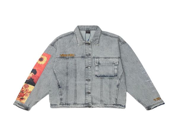 

painting patchwork embroidery denim jackets hip hop casual loose jean jacket streetwear fashion outwear coats9466783, Black;brown