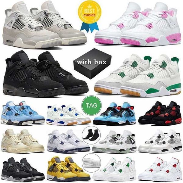 

with box 4 basketball shoes men women jumpman 4s pine green black cat red cement white cement military black thunder frozen moments mens tra