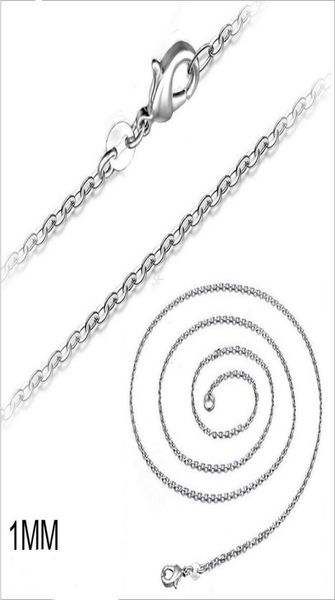 

925 sterling silver plated thin chains necklaces for woman lobster clasps smooth chain statement jewelry size 1mm 16 18 20 22 24 i9950253