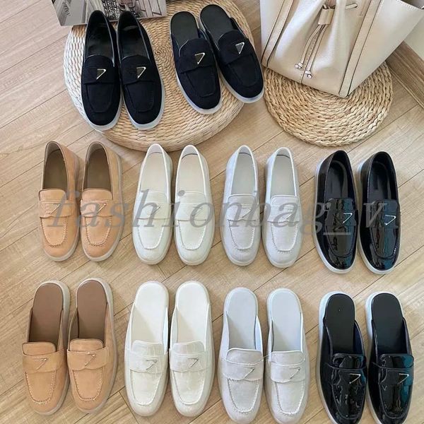

designer men women cashmere deerskin casual shoes flat sole suede shoe bright leather trainers outdoor sports sneakers casual muller shoe, Black