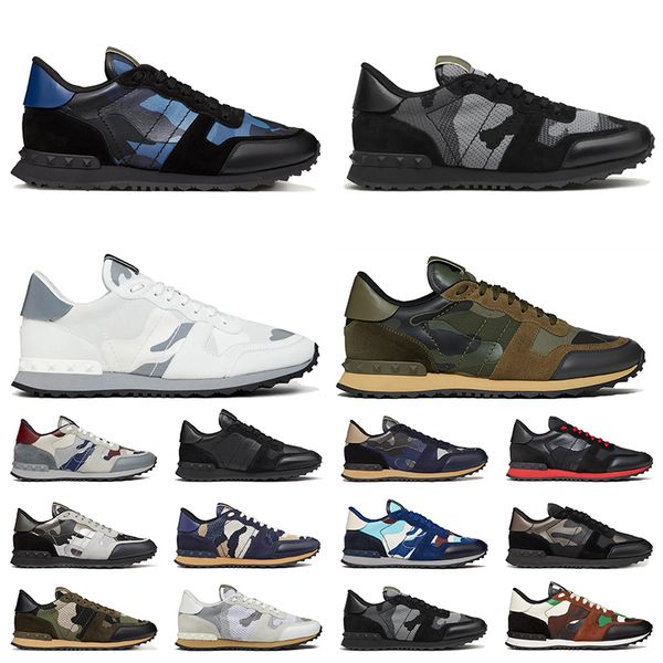 

luxury nappa leather designer shoes men rockrunner camouflage trainer military green mesh fabric pastel gray marine mens casual sports train, Black
