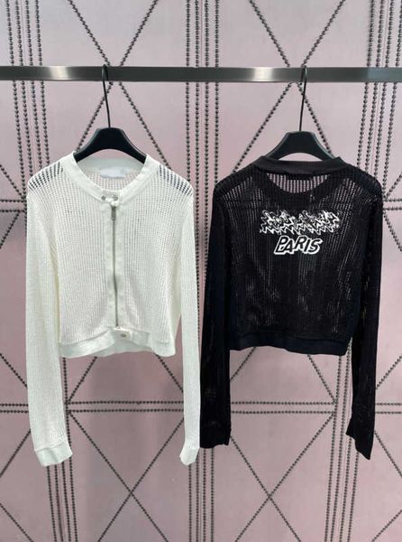 

hollowed-out knitted sunblock clothing fashion designer knitted sweater cardigan women's long-sleeved casual zipper jacket with cardiga, White;black