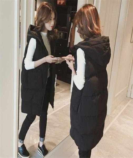 

cotton vest women autumn and winter large size down jacket women039s midlength loose hooded sleeveless 2111202107740, Black;white