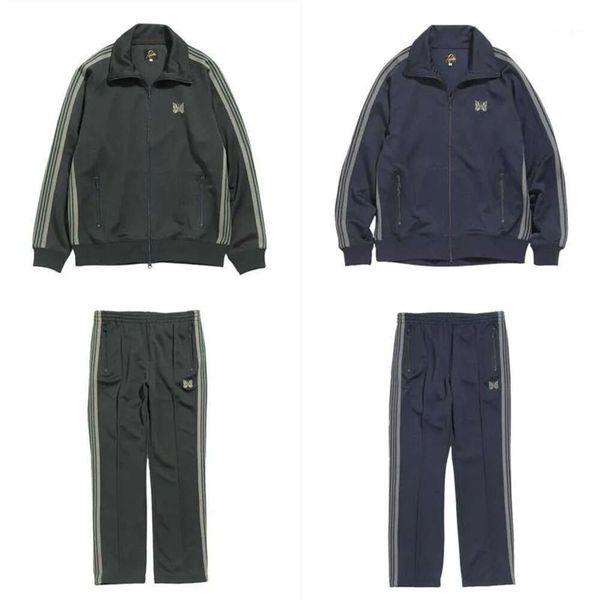 

men's pants awge needles fashion men 1:1 embroidered butterfly women sweatpants trousers clothing, Black