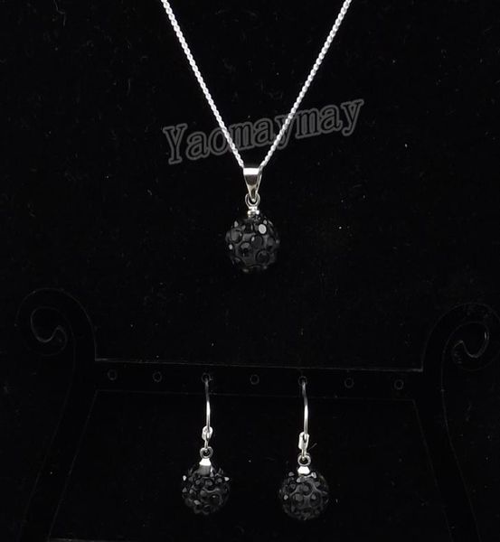 

10mm black disco ball pendant earrings and necklace for girls rhinestone jewellery set 10 sets whole8197656, Silver