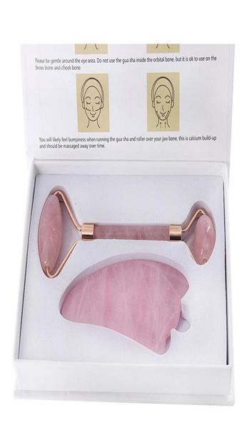 

jd003 rose quartz roller double head pink jade facial roller massager welded integrated metal with gift box and guasha board5499608