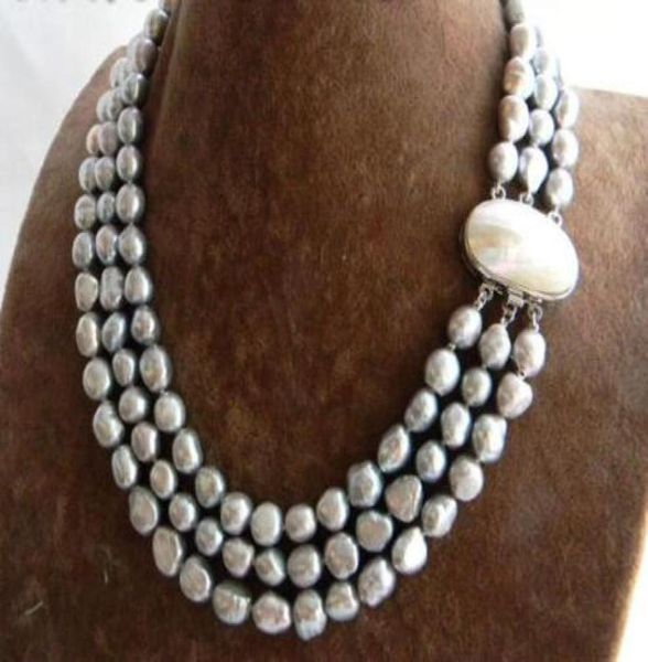 

3strands 18039039 9mm gray baroque freshwater pearl necklace1335083, Silver