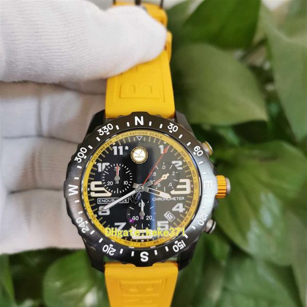 

fashion perfect quality men watch wristwatches x82310a41b1s1 44mm speed stainless natural rubber strap yellow dial eta vk quartz c2726, Slivery;brown
