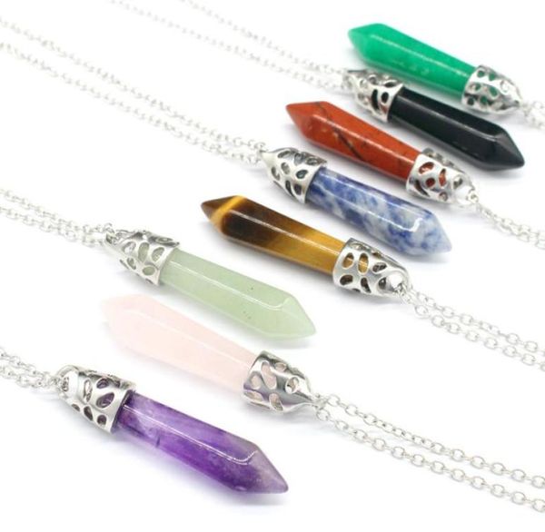 

natural stone hexagonal bullet quartz charms pendant necklace reiki chakra pink crystal amethyst necklaces for jewelry making4868837, Silver