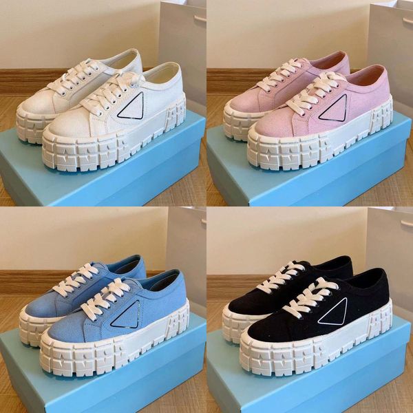 

designer shoe brand casual shoes thick sole nylon rubber triangle lace up classic canvas women's sports shoes-2, Black