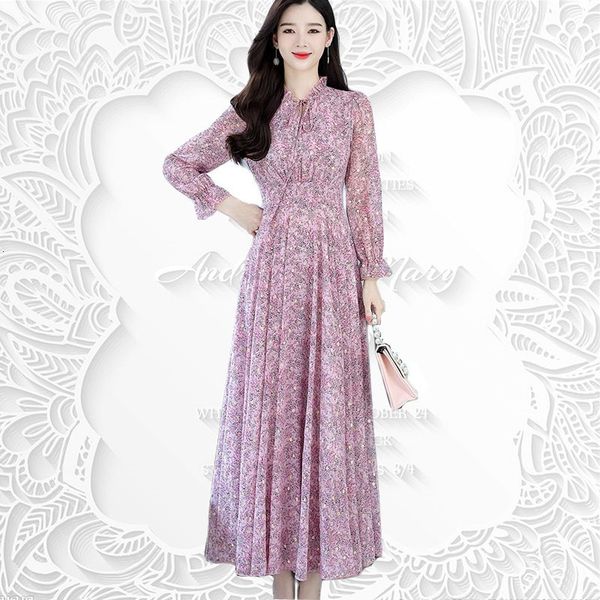 

basic casual dresses spring summer women printing design leisure long sleeve chiffon holiday beach dress temperament long dress 230822, Black;gray