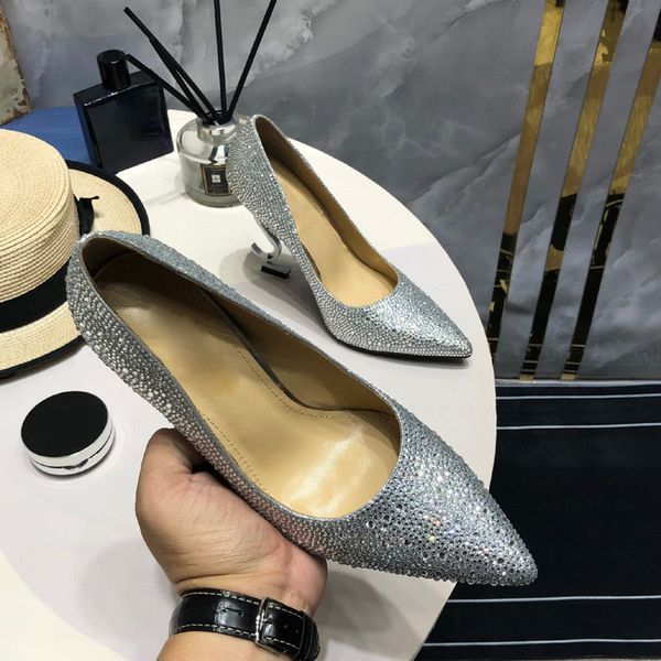 

2023 new women dress shoes high heels womens designer rhinestone genuine leather pumps lady sandals party wedding black gold silver 11cm hee
