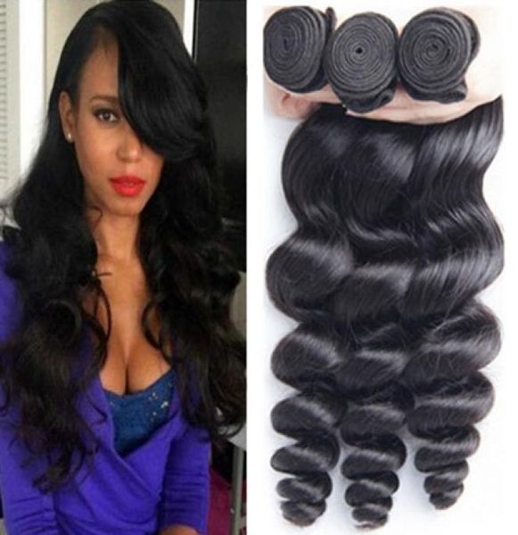 

loose wave human hair bundles 3 bundle hair weaves brazilian peruvian 830 inches silky weave6536785, Black