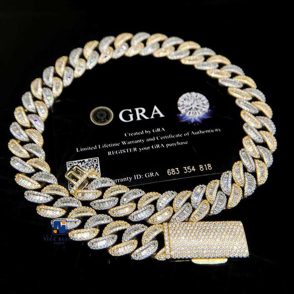 

customized 15mm ice out diamond cuban link bracelet vvs moissanite 925 sterling silver cuban link chain hiphop necklace
