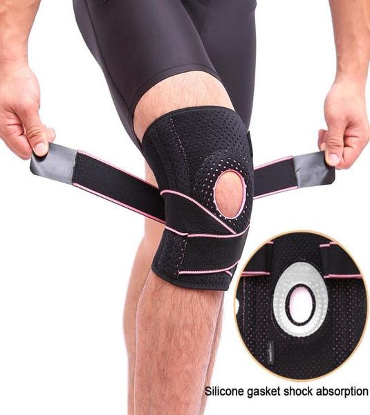 

protector knee support coolfit quick dry silica gel 4 springs stabilizer sports kneepad brace patella knee pads hole knee protecto6841748, Black;gray