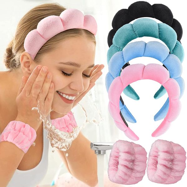 

headbands reusable spa wrist washband sponge headband towel wristbands for washing face women girls yoga running sport sweatband 230823, Silver