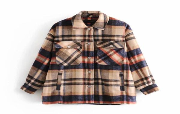 

women039s jackets women stylish pockets plaid jacket coat lady 2021 fashion lapel collar long sleeve loose outerwear chic 9086049, Black;brown