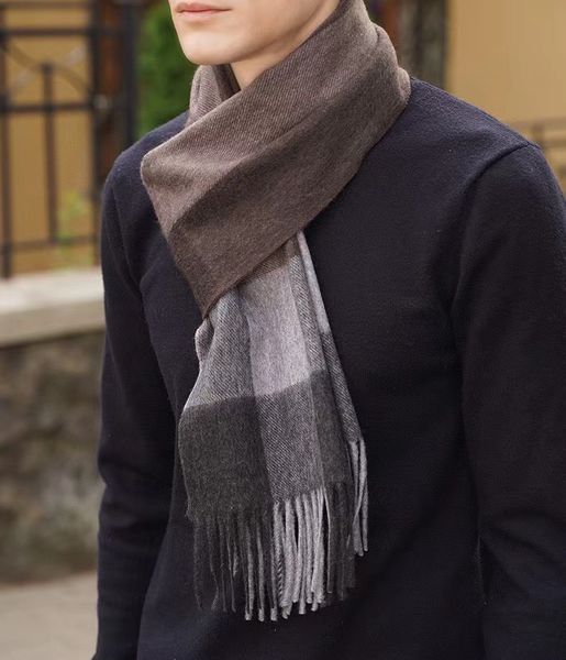 

scarves wool for men casual scarf forwomen classic soft neutral fringe logo 180cm*30cm bib, Blue;gray