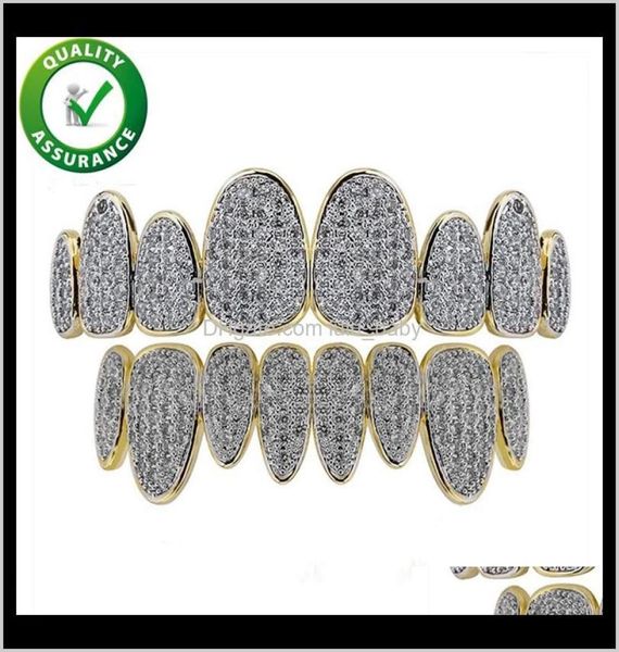 

teeth grillz hip hop jewelry set men women iced out diamond grill luxury designer hiohop bling accessories rapper fashion charms m7355312, Black