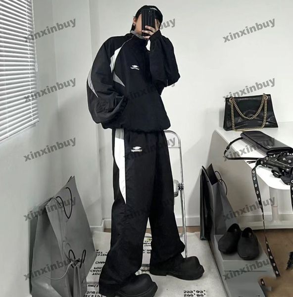 

xinxinbuy men women designer sweatshirt panelled paris letter embroidery sets sweater green gray blue black white m-2xl, Black;brown