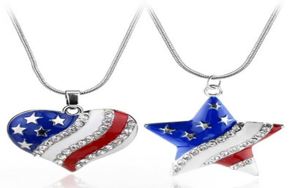 

heart shaped flag pendant charms usa american flag crystal necklace and american flag pentagram necklace the old glory necklace gi1641857, Silver