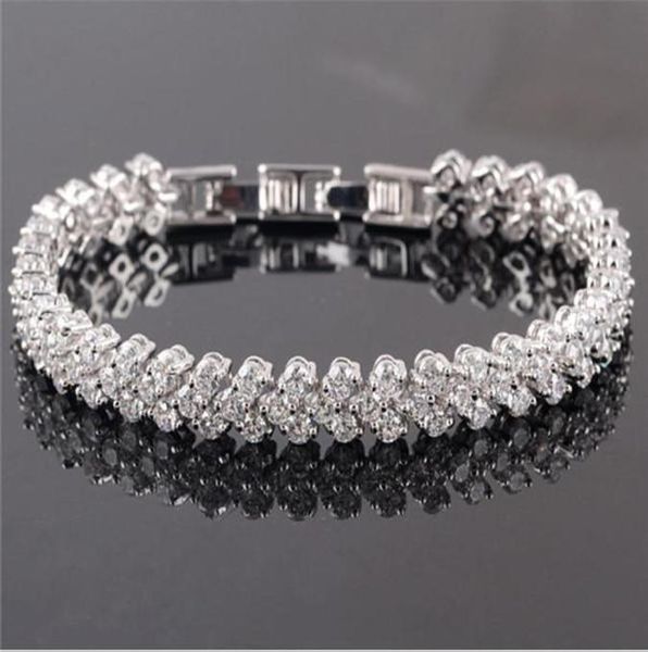 

luxury shining crystal bracelets chains genuine 925 sterling silver charms bracelet diamond roman tennis jewelry4888648, Black