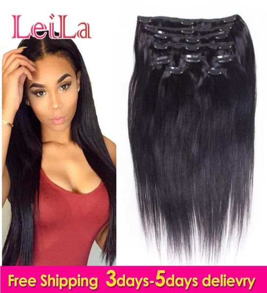 

indian clip in hair extensions straight hair unprocessed human weft hair weaves 7 piecesset 70120g clip in8732367, Black;brown