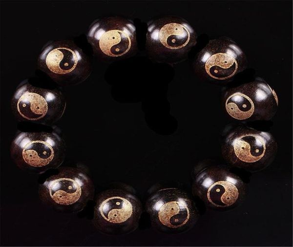 

beaded strands bracelet feng shui ebony wood braselets ying yang tai chi diagram handchain for men and women taoist lucky accesso3355513, Black