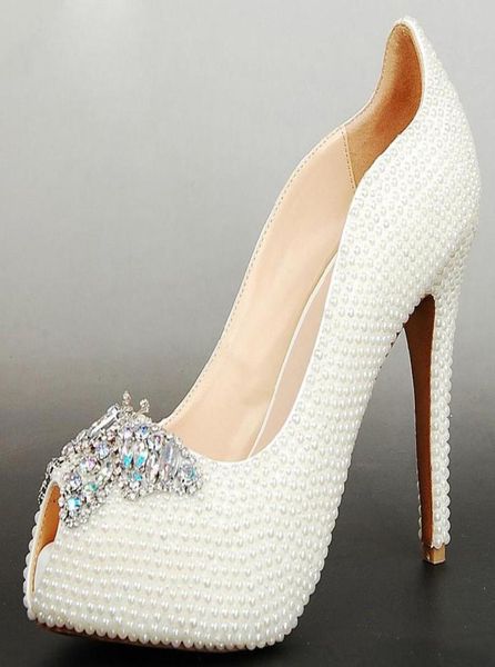 

luxurious elegant wedding bridal shoes rhinestone with imitation pearl super high heel wedding dress shoes woman party prom shoes4368814, Black