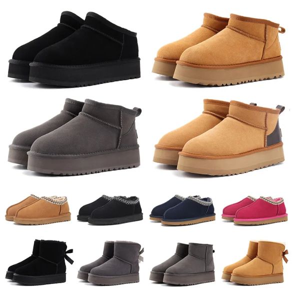 

winter boots fur platform ladies snow tazz boots real sheepskin wool warm fur shoes man and women winter short boots super mini mens womens, Black