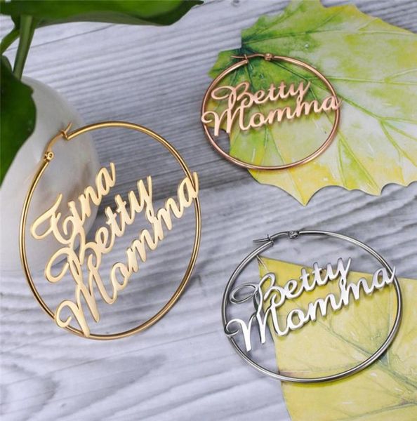 

ailin large stainless steel customize name hoop earrings personalized gold hoops earring bridesmaid mothers jewelry gift1676003, Silver