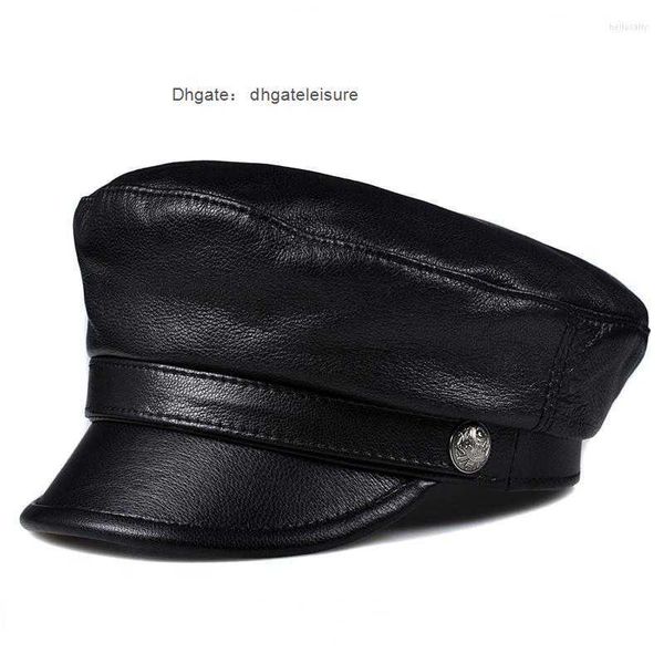 

berets genuine leather military hat winter warm outdoor first layer sheepskin women, Blue;gray