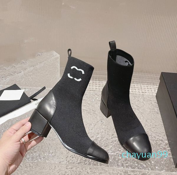 

designer sock boots women ankle booties winter leather boot, Black