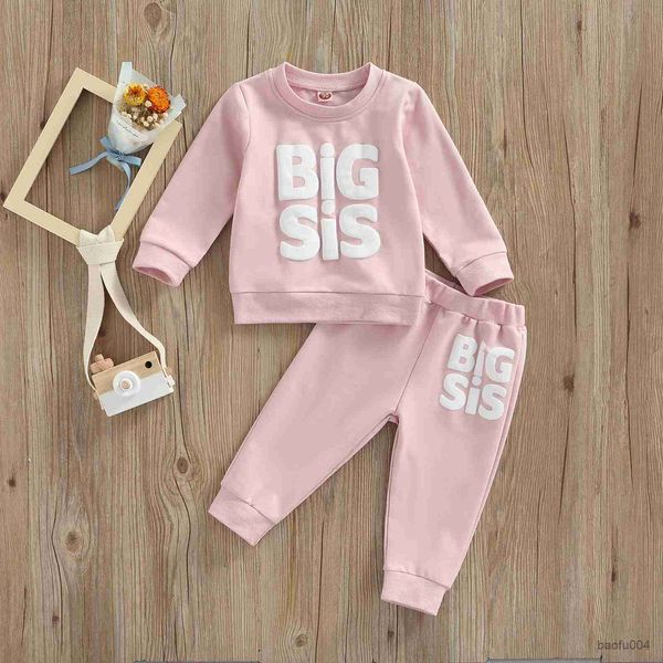 

clothing sets 0-5y autumn baby girls sister lovely clothes sets letter printed long sleeve pullover sweatshirt+pants r230823, White