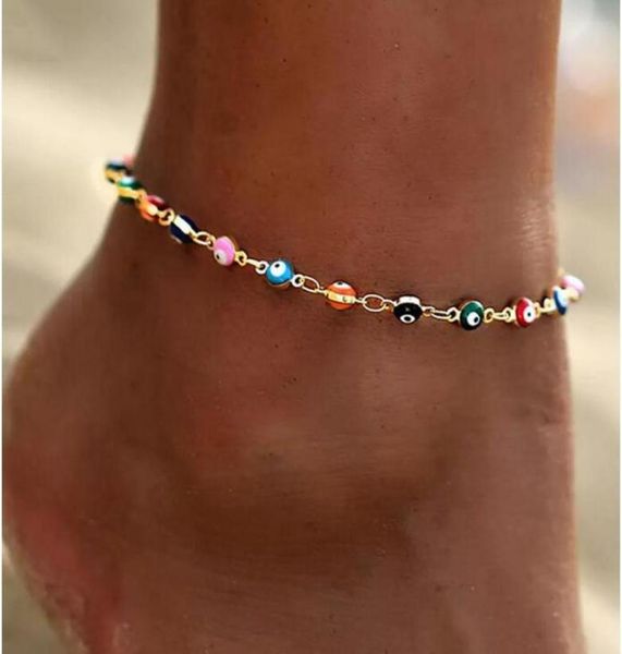 

colorful evil eye beads anklets for women gold silver color summer ocean beach ankle bracelet foot leg chain girls gift8708220, Red;blue