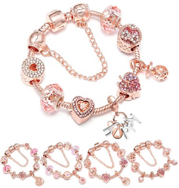 

rose gold charms bracelet with happy tree glass bead pendant bracelet diy jewelry bangle for women gift1597637, Golden;silver