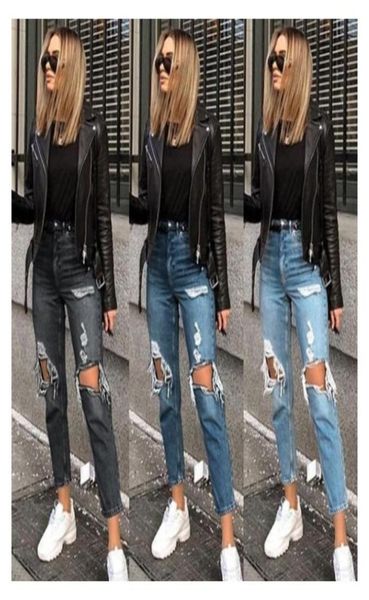 

women039s jeans hole slimming womens ripped straight trousers autumn fashion elastic breathable casual high waist women de1263827, Blue