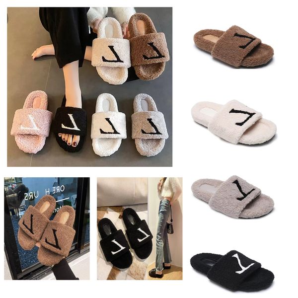 

slippers luxury autumn spring shoes women new causal shoes fashion new autumn winter flat sandals solid color full furry soft fluffy plush p, Black