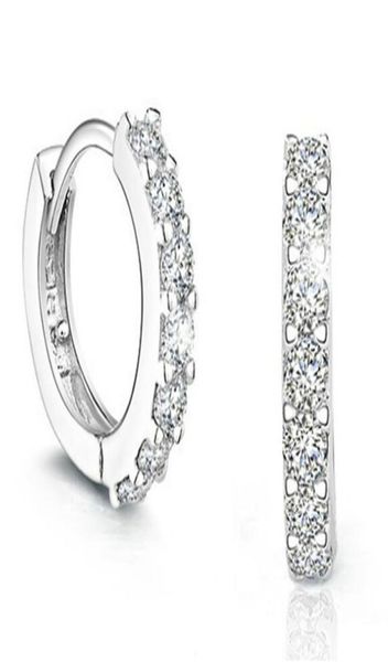 

whole 2017 silver plated hoop huggie earrings for women white crystal zirconia small round circle creole hoop earing wedding j9857891, Golden;silver