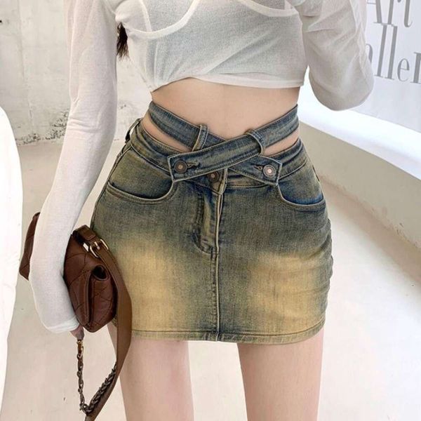 

american babe cross high waist cowboy skirt for women in spring and autumn, Black