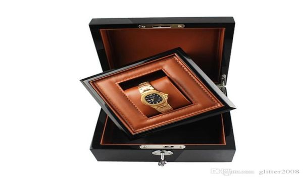 

watch box wood without logo metal lock paint brand watch gift box with pu pillow glitter20088380341, Black;blue