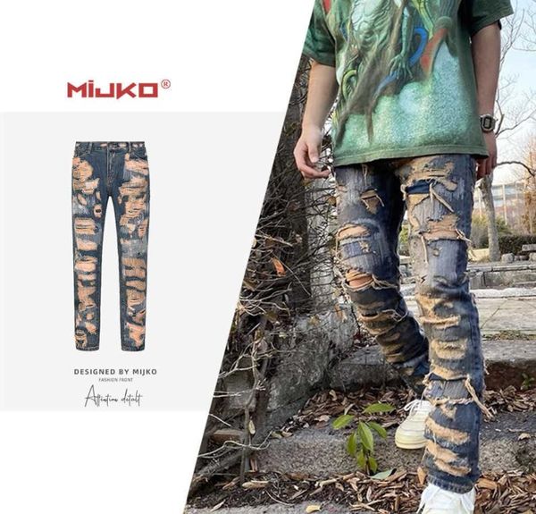 

men039s jeans mijko men039s wear women039s full size tear hole pants uc85 same style used straight tube fashion vibe jean3353022, Blue
