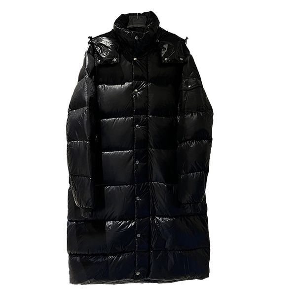 

toney men's long down jacket couple hooded glossy white duck down over the knee down jacket 2116, Black