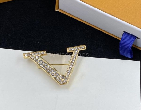 

designer luxury rhinestone brooch women men party shiny brooches double letter gold pin dress pins suit pin7179032, Gray