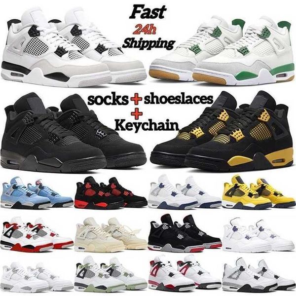 

jumpman 4 black cat 4s military men basketball shoes pine green fire red thunder yellow white oreo university blue womens mens trainers desi