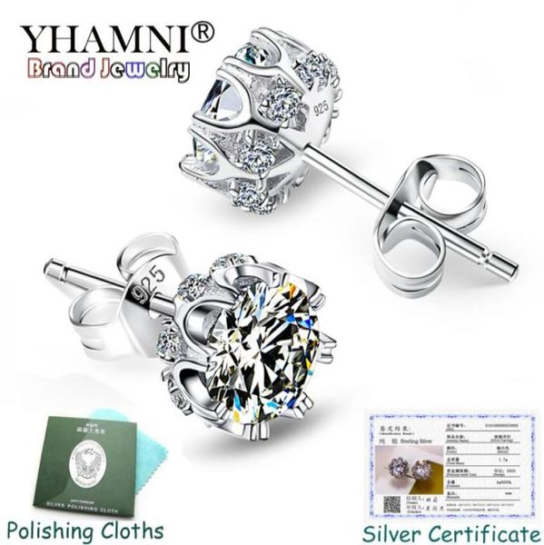 

have certificate yhamni 100 solid 925 silver stud earrings 7mm zirconia stone wedding fine earrings for women se0055884734, Golden;silver