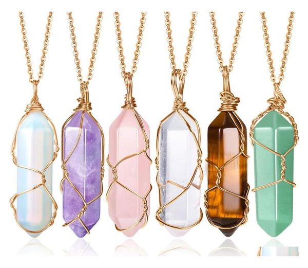 

pendant necklaces pendant necklaces crystal for women girls healing stone quartz necklace wire wrapped hexagonal amzmm drop delive2157026, Silver