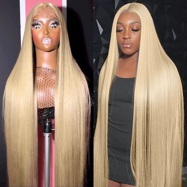 

30 40 Inch 13x4 Straight 613 Blonde Lace Front Human Hair Wigs Brazilian Colored 13x6 HD Transparent Lace Frontal Wig for Women, Natural color