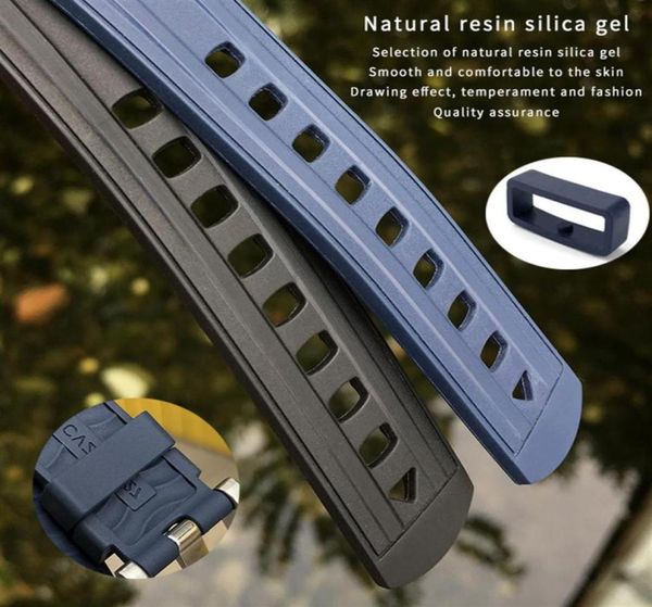 

20mm 19mm watch strap replacement for omega seamaster 300 curved end fluorous rubber silicone watchband stainless steel buckle 0319384866, Black;brown